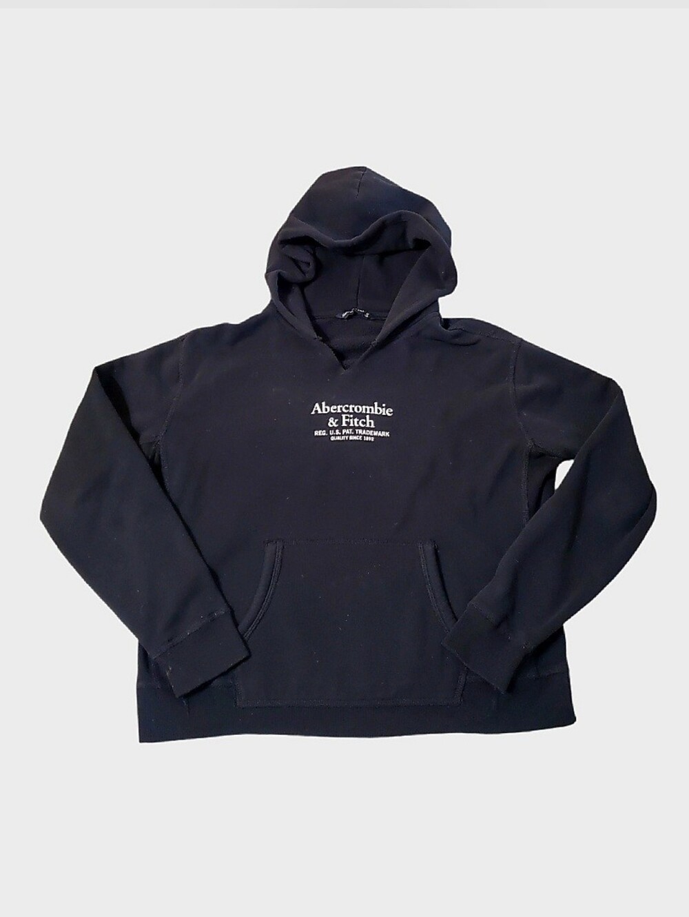Abercrombie & Fitch Women's Black V-neck Large Logo Pullover Hoodie Medium